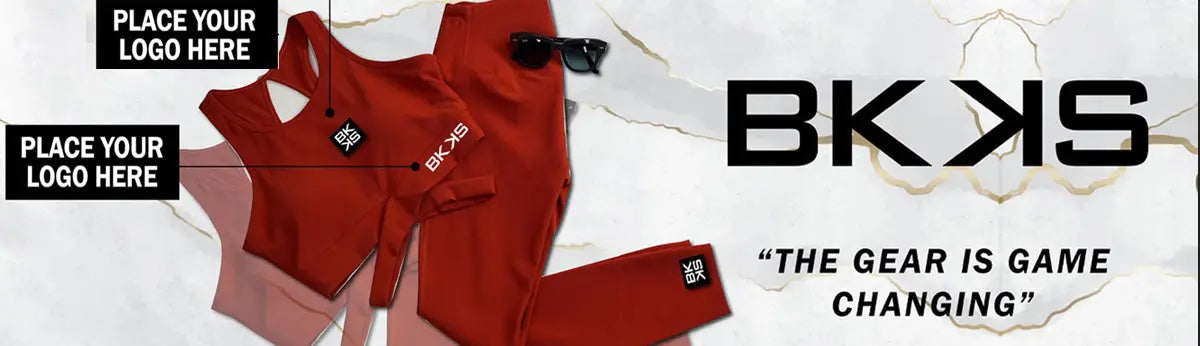 Red athletic crop top and leggings set for custom athletic BKKS uniforms