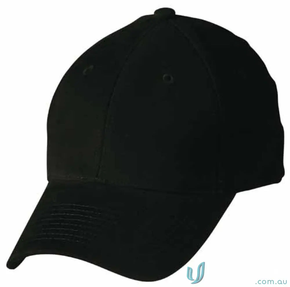 Black 10x Bundle Cap with curved brim, eyelets, heavy brushed cotton, and 6-panel structure