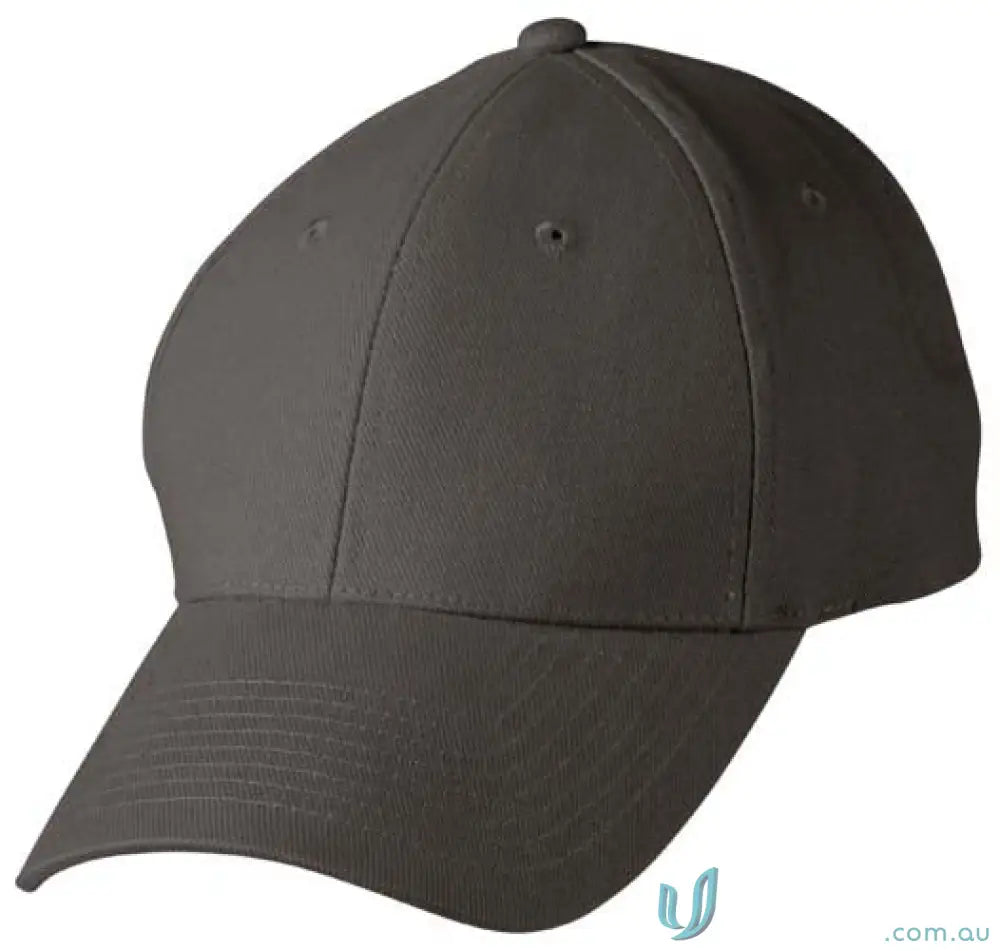 Dark gray 6-panel structured baseball cap made of heavy brushed cotton for a winning spirit