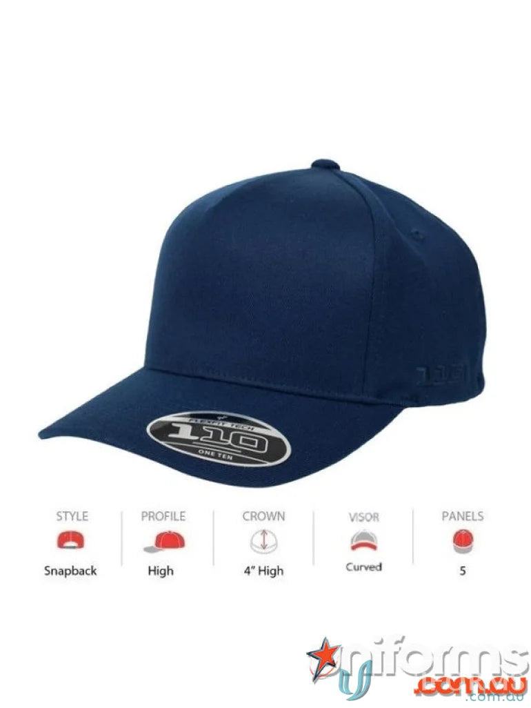 Navy blue baseball cap with snapback strap and Flexfit tech for work uniforms