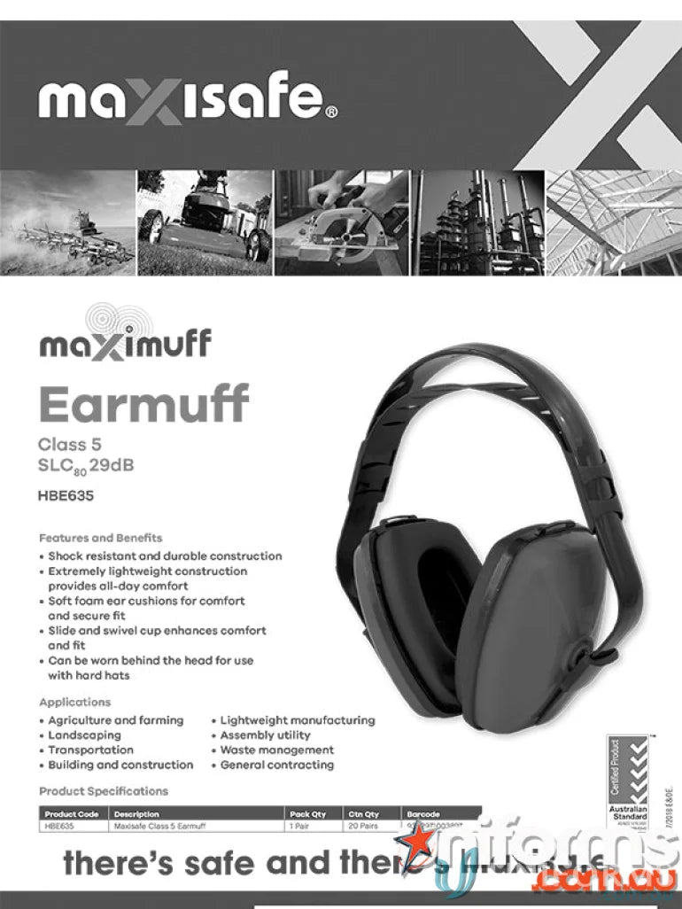 Black Maxmuff Earmuff for construction workers offering comfort and ideal with uniforms