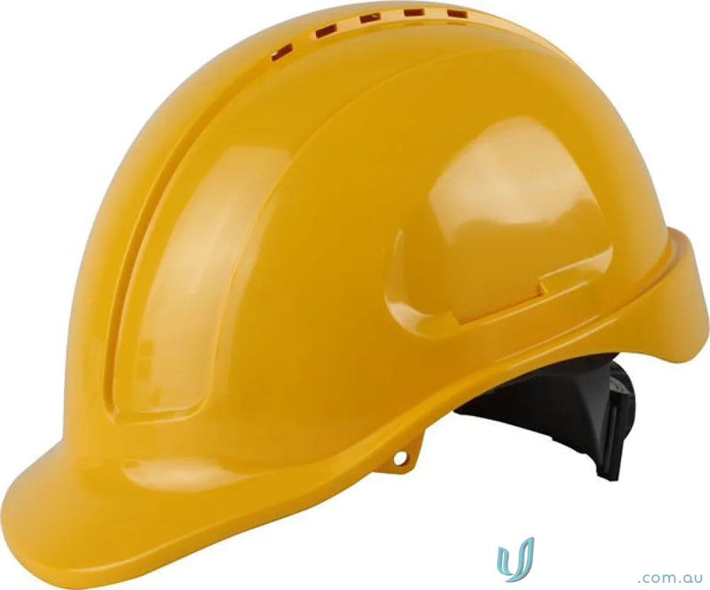 Yellow vented hard hat from Maxisafe with Sliplock harness for safety on site