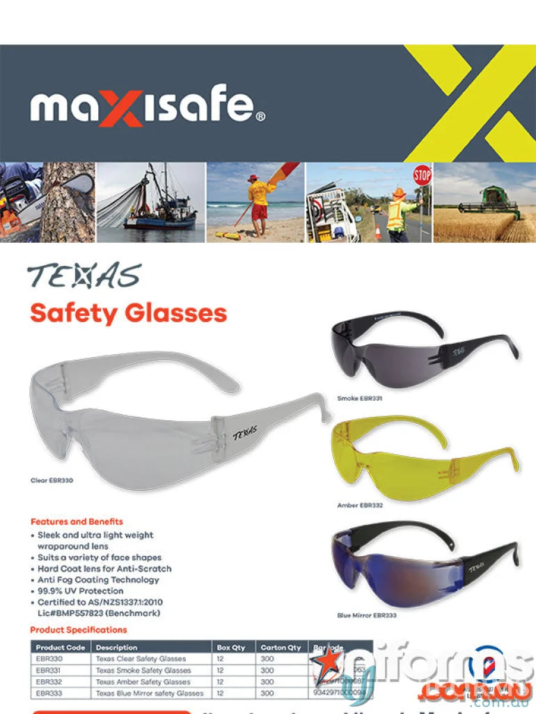Safety glasses with blue mirror lenses and anti-fog for work uniforms
