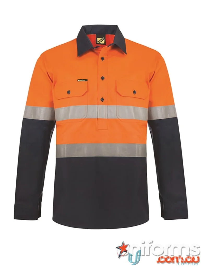 WorkCraft WS6033 2 Tone Half Plket- Shirt W Tape front product image