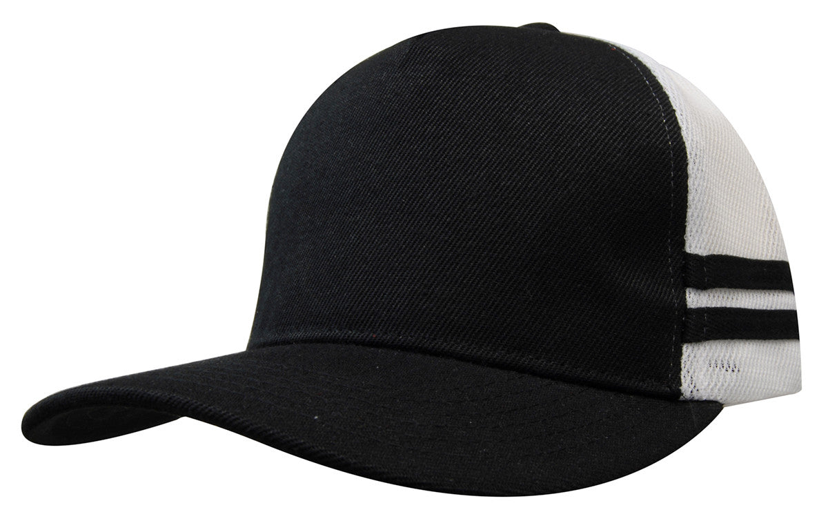 Black and white american premium striped trucker cap with solid front panel mesh back perfect for work uniforms and workwear