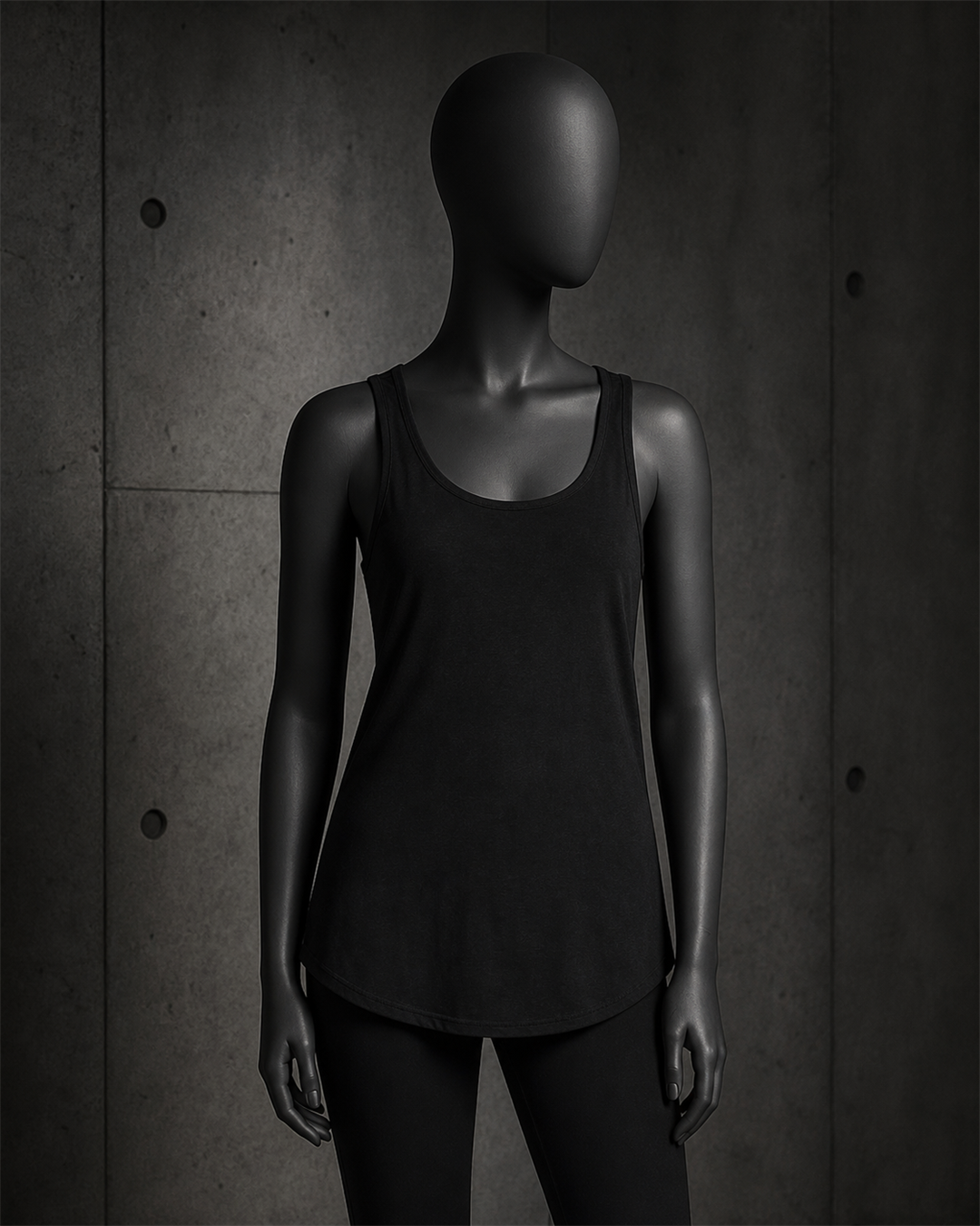 Wo's Mali Racerback 4013 blank product on dark industrial concrete background