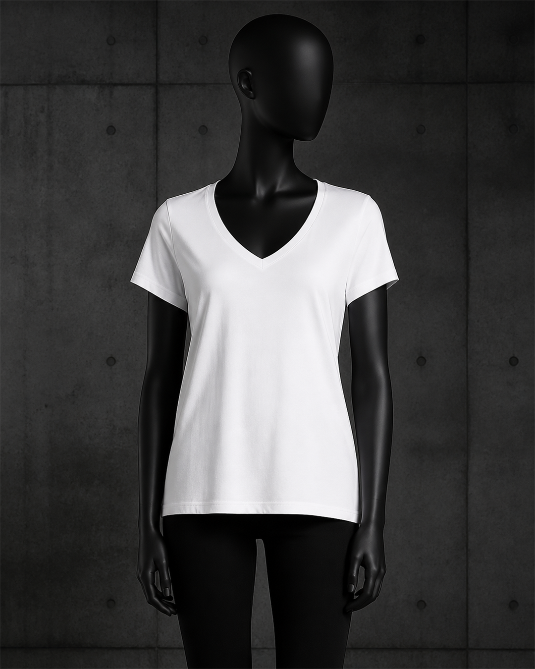 Wo's Maple V Neck Tee 4023 blank product on dark industrial concrete background