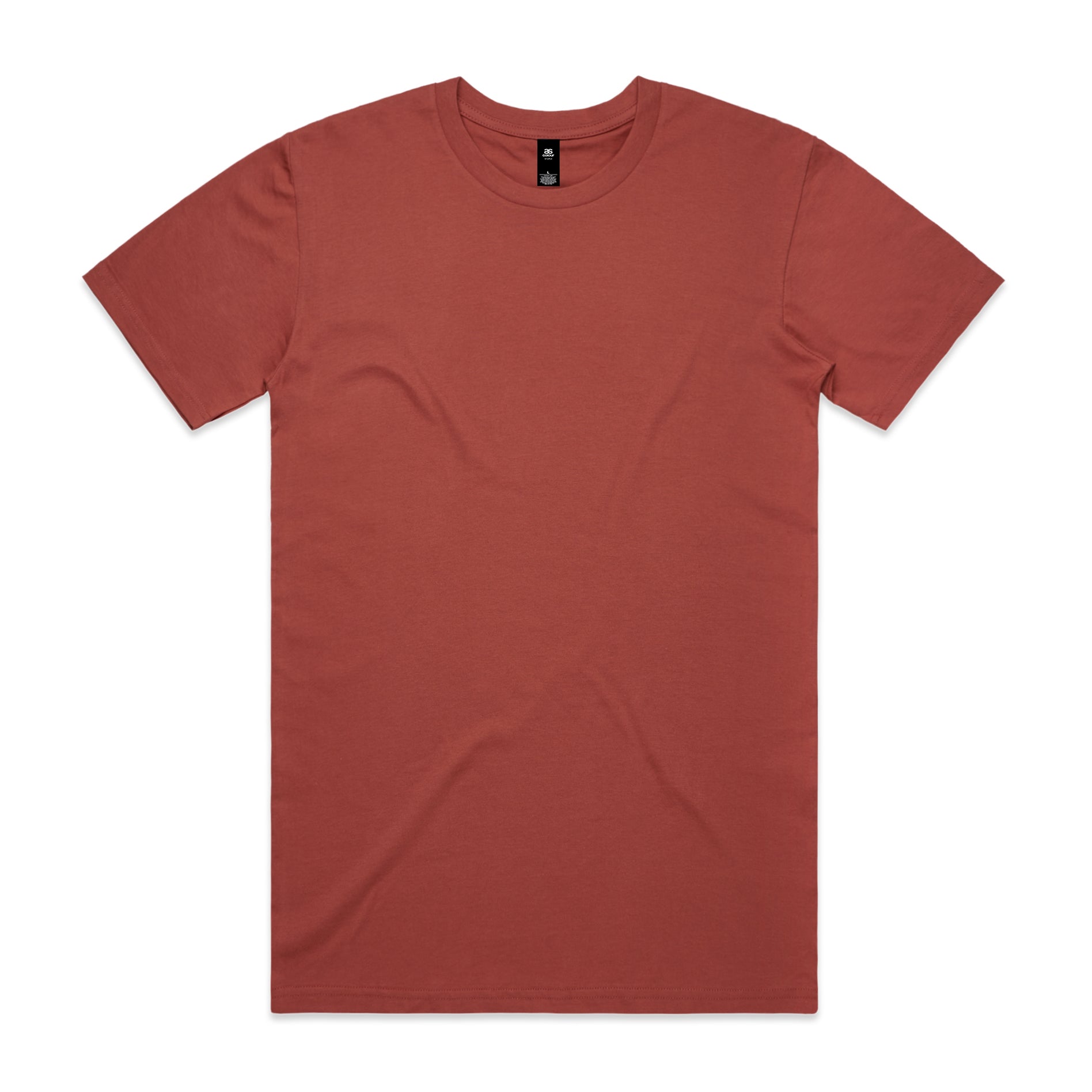 A rust-colored minimalist cotton Planett Staple Tee with crew neck and short sleeves perfect for work uniforms