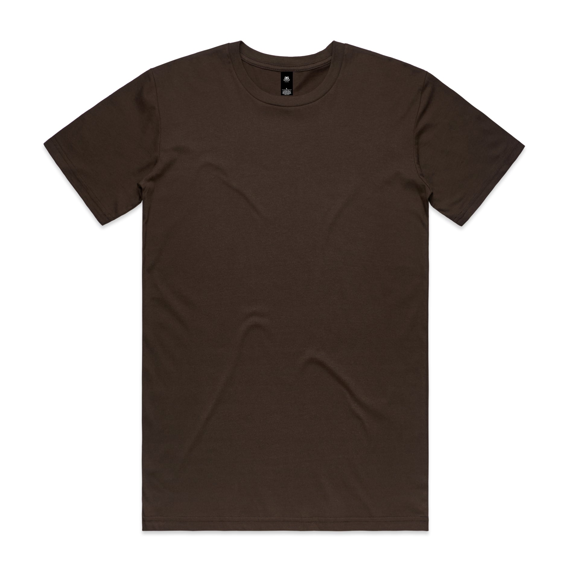 Plain dark brown short-sleeved planett staple tee with crew neck and subtle texture perfect for workwear uniforms