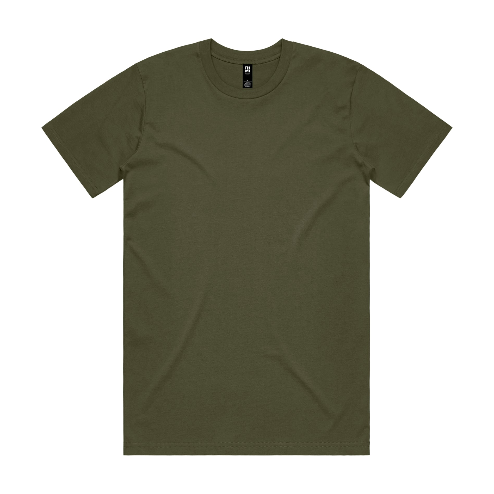 Classic heavyweight olive green short-sleeved crew neck t-shirt perfect for durable uniforms and workwear essentials