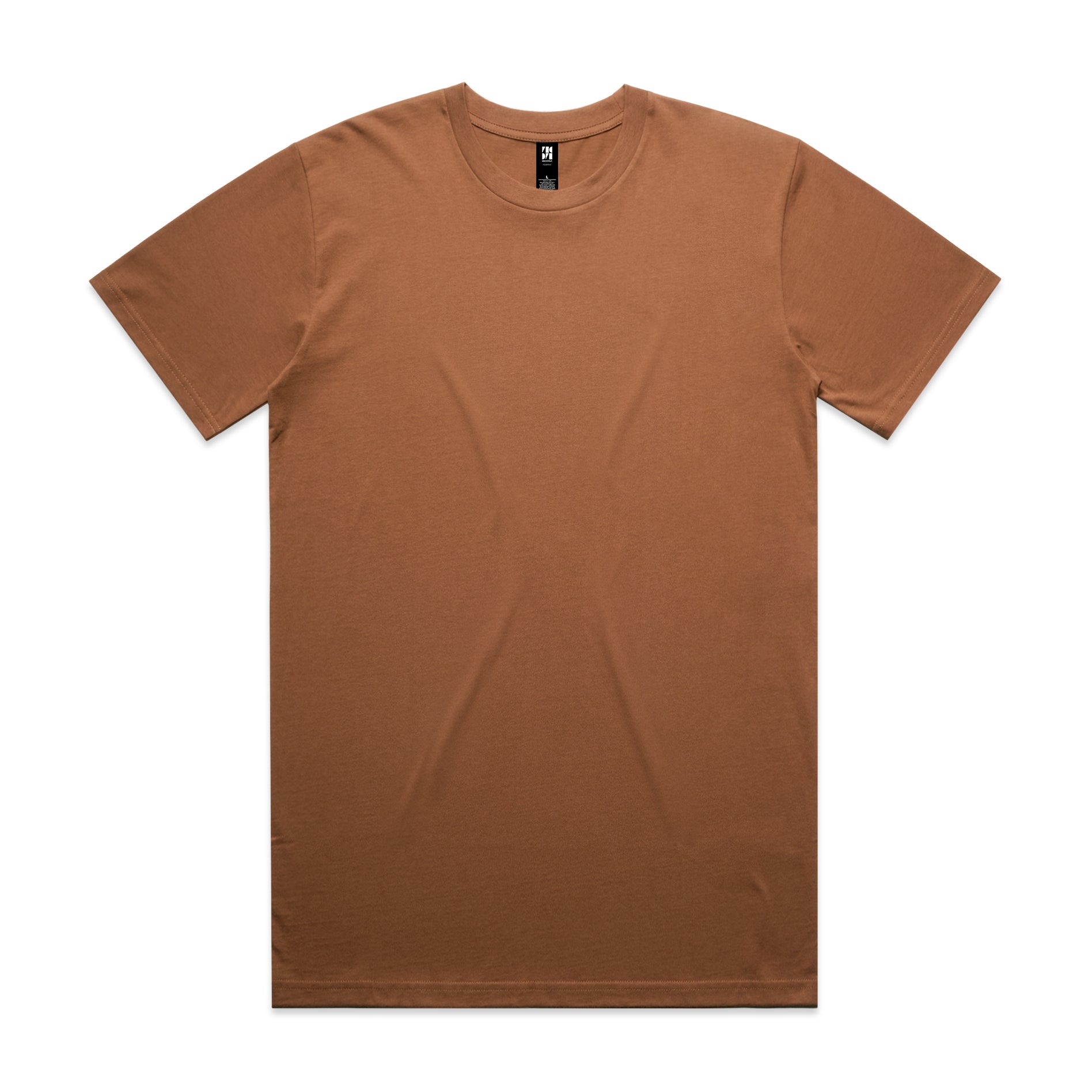 Classic heavyweight tan cotton t-shirt with crew neck and short sleeves great for workwear and uniforms