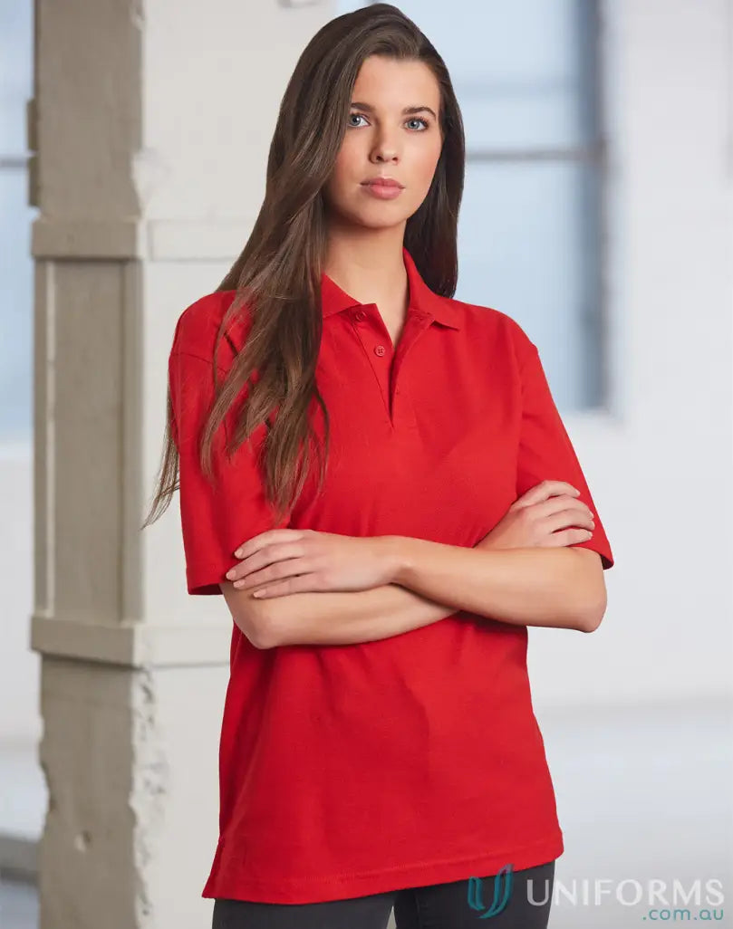 Red polo shirt in 5x Bundle Adult Polo with poly cotton pique and ridged collar