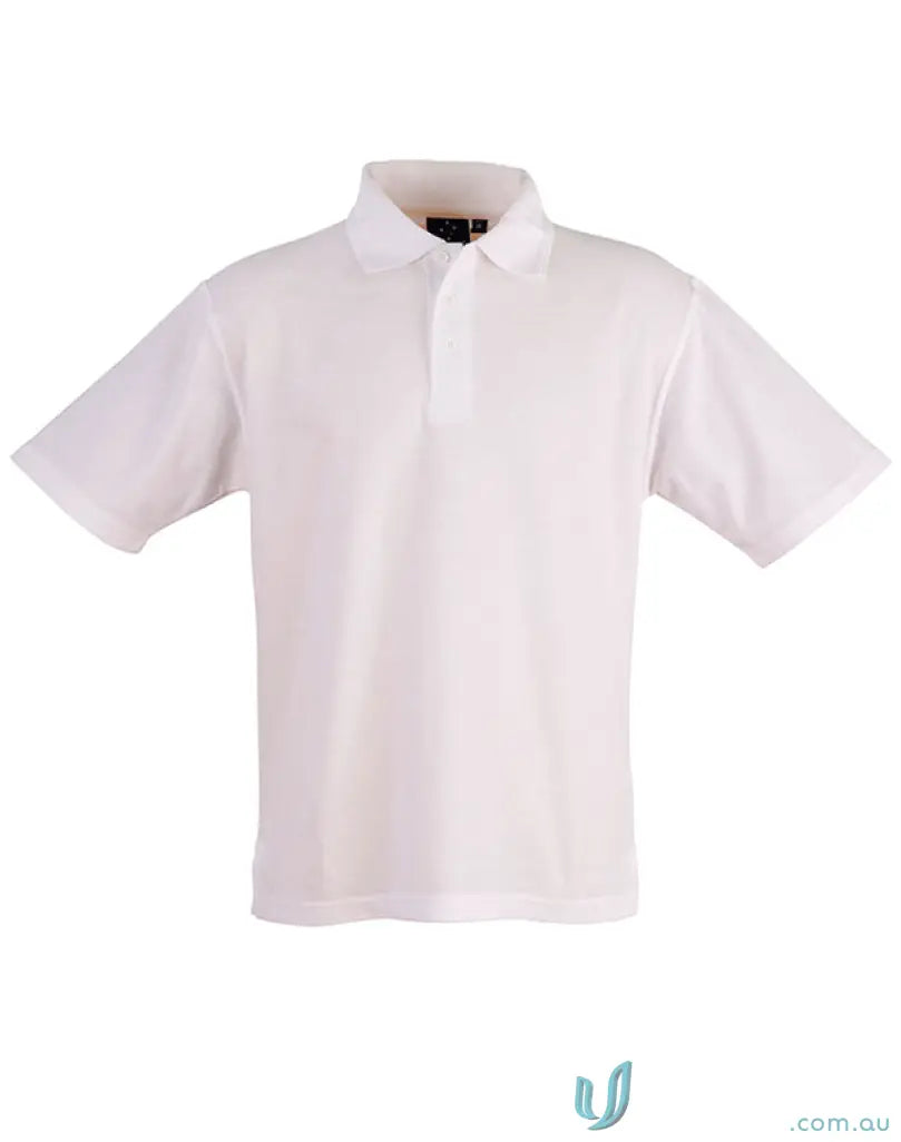 White short-sleeved polo shirt made of poly cotton pique with ridged collar and twin-needle stitching