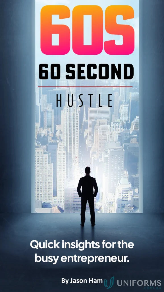 60 Second Hustle book cover with man silhouette on cityscape for business hustle