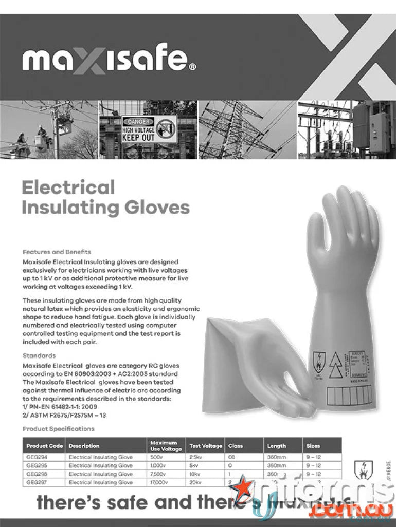 Maxisafe electrical insulating gloves for 7500v electrical work, 10kv Class 1