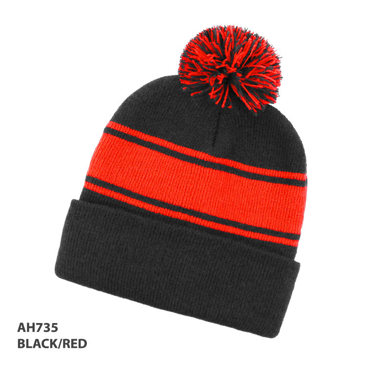 Striped PomPom Beanie