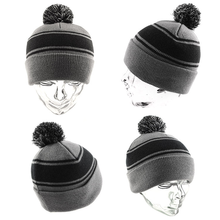 Striped PomPom Beanie