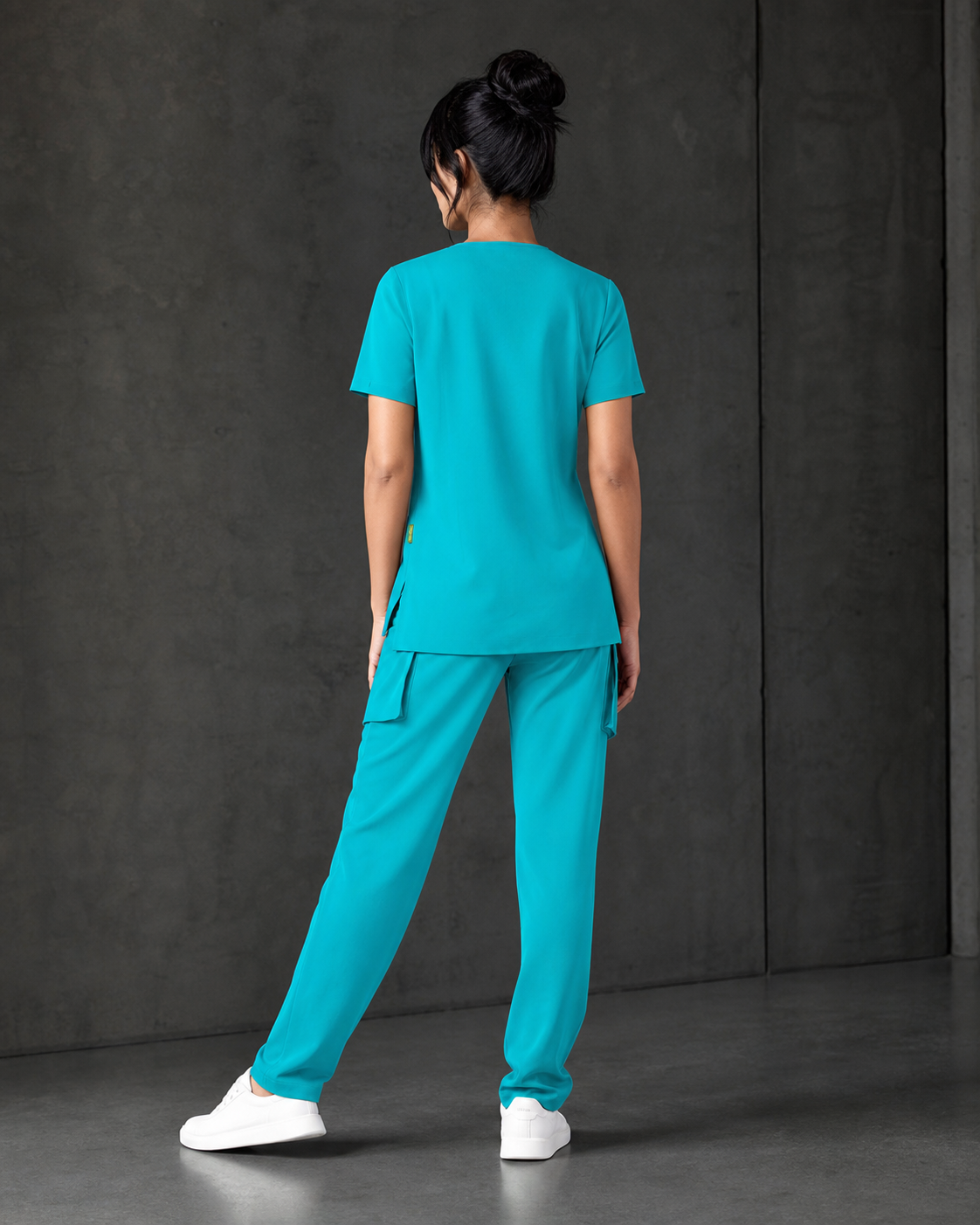 Avery Ladies Round Neck Scrub Top CST942LS in teal - back view