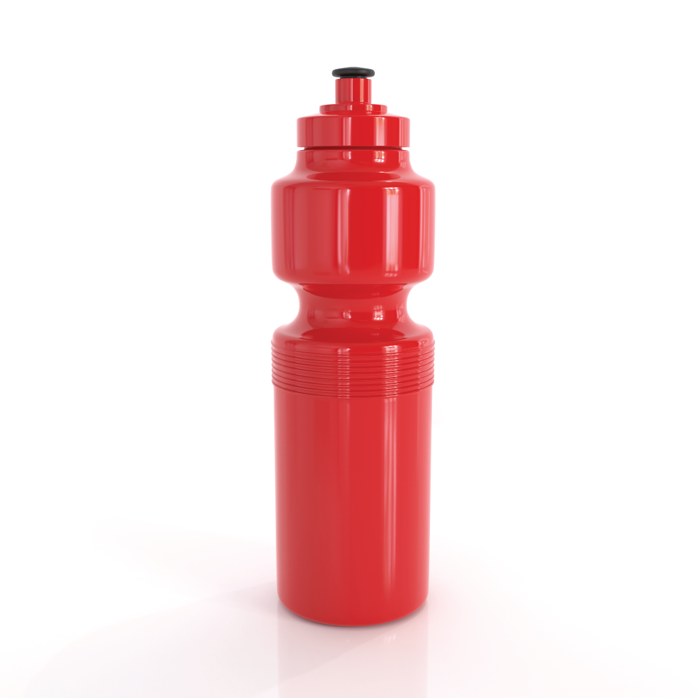 Red plastic austmade sports bottle 750ml with black screw cap and textured grip perfect for uniforms or workwear