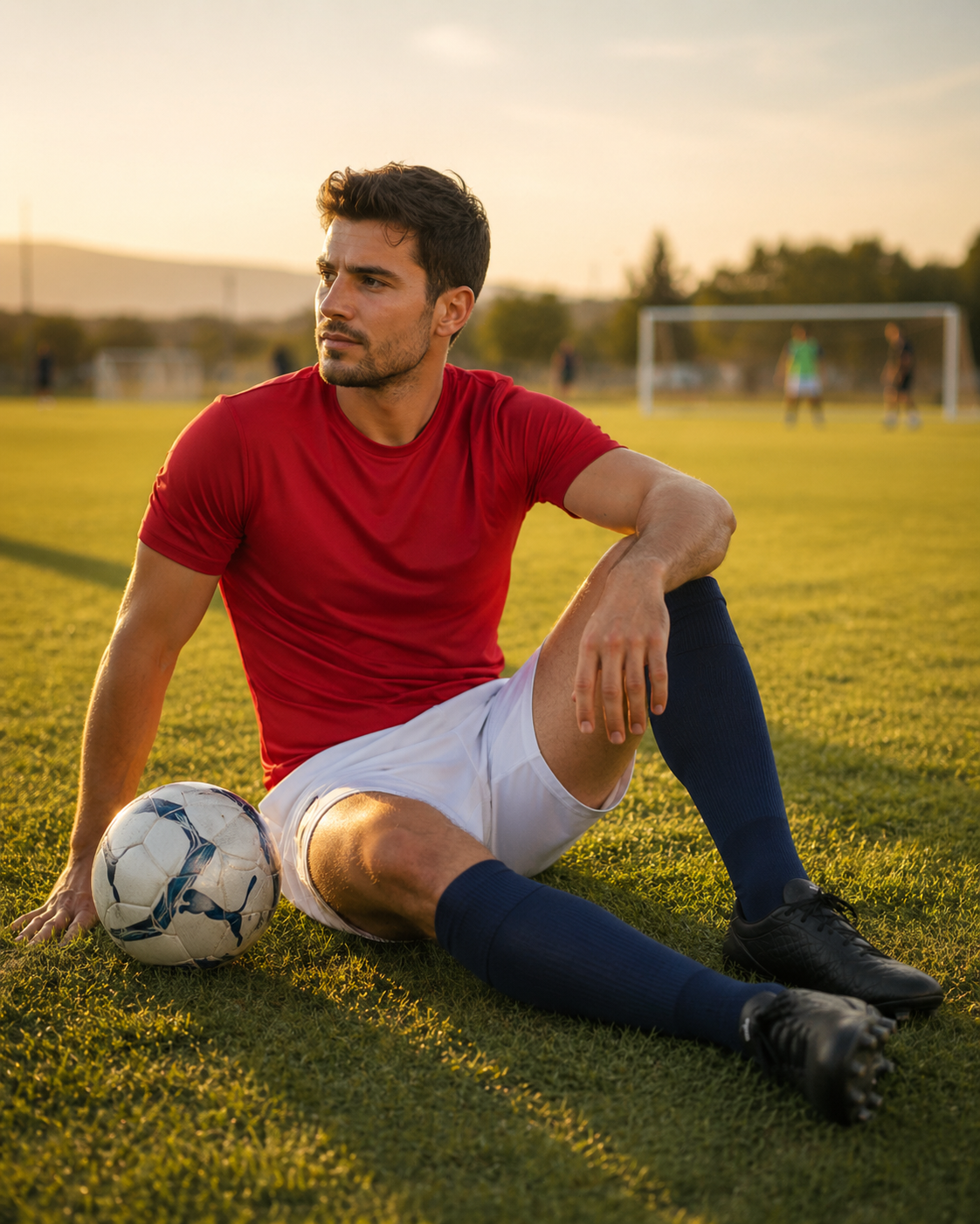 White and blue soccer ball with black panel stitching paired with bocini sports socks ideal for workwear uniforms