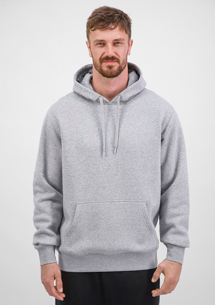 Man wearing a gray hoodie against a white background