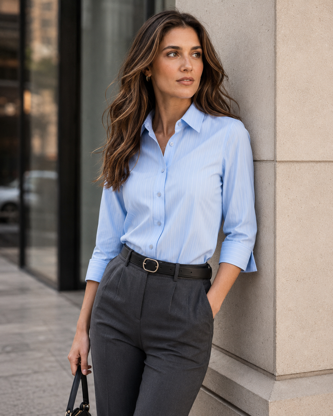 Ladies PinStripe 3qtr Shirt