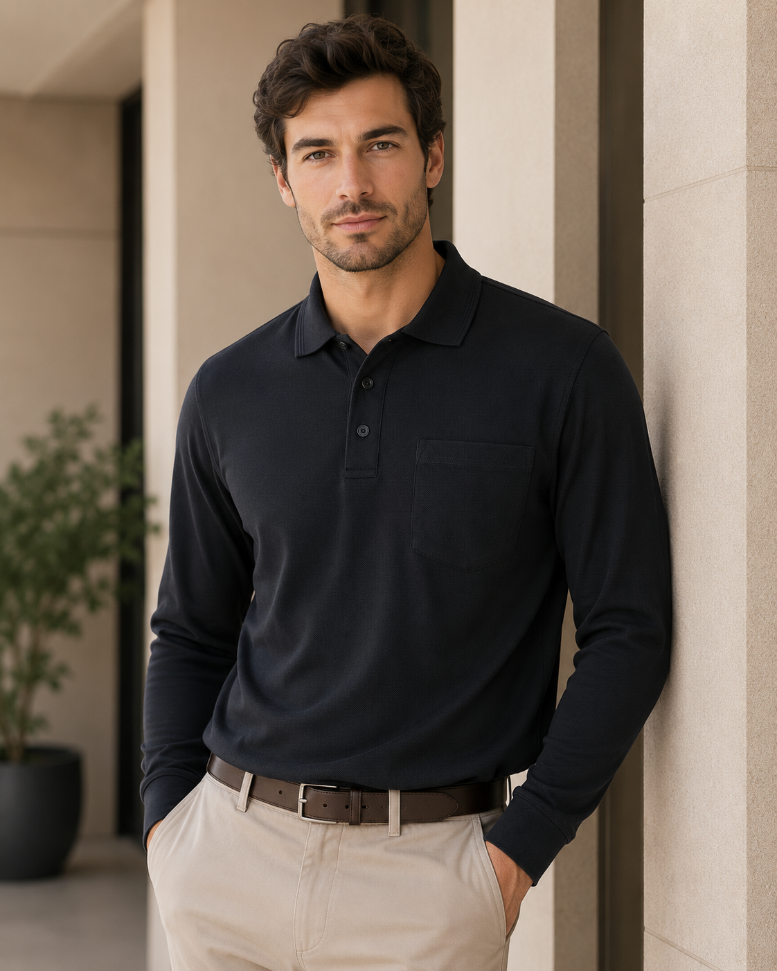 Long Sleeve Pocket 210 Polo