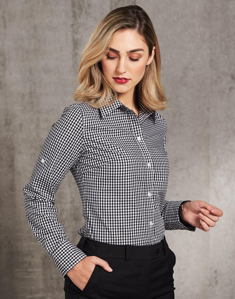Ladies Gingham Roll Up LS Shirt