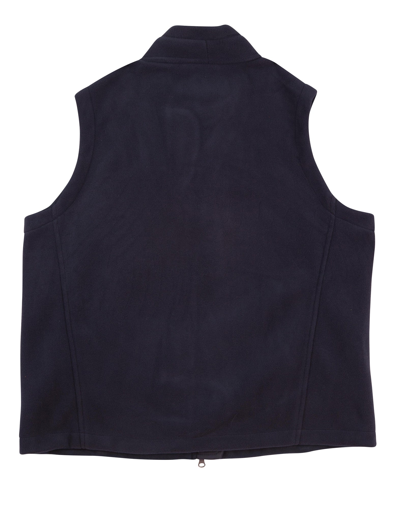 Dark navy blue arjo mens micro polar fleece vest with stand-up collar and back zipper closure for workwear uniforms