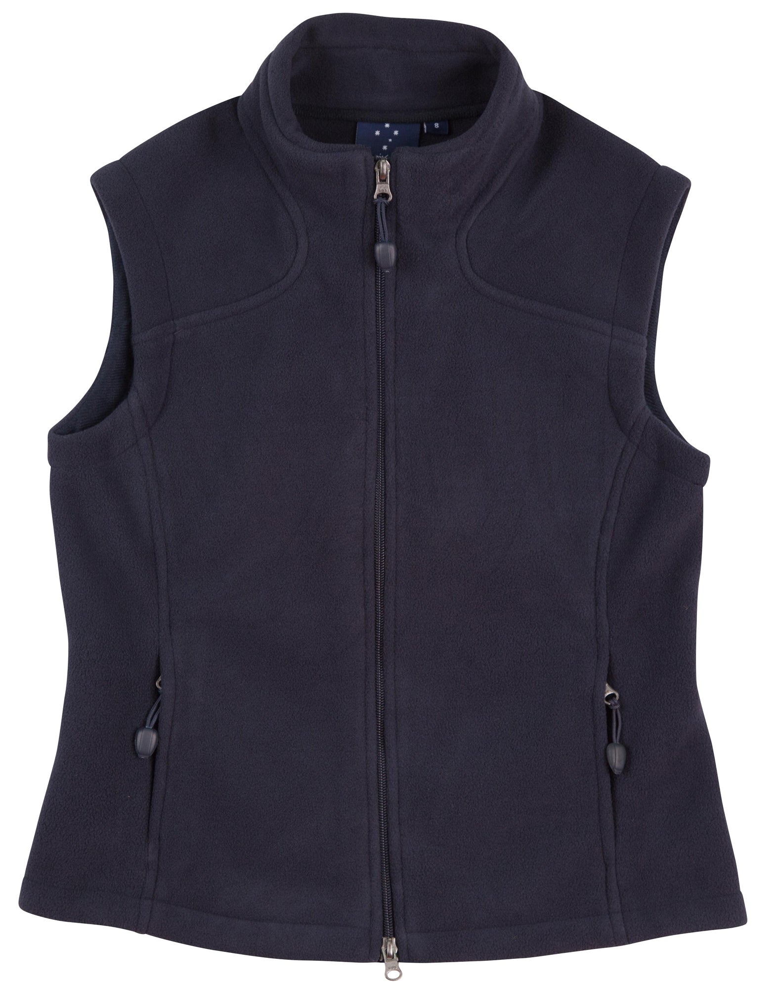 Dark navy arjo ladies micro polar fleece vest with high collar and zippered pockets ideal for workwear uniforms