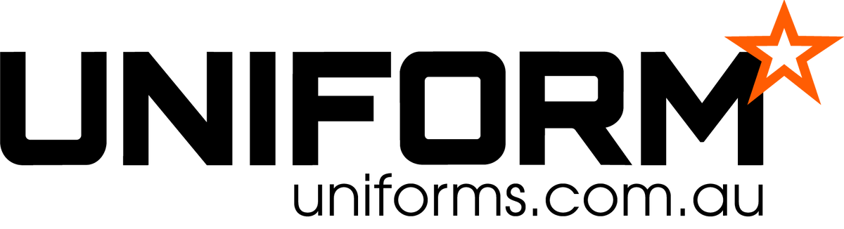 Uniform Star logo with the word 'UNIFORM' in large black letters, an orange star graphic at the top right, and 'uniforms.com.au'