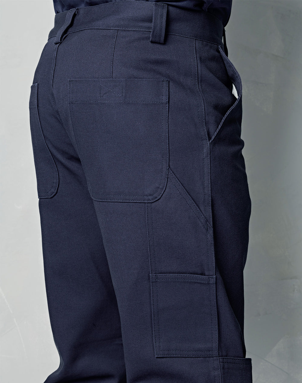 Dark navy blue heavy drill cargo work pants with knee pads multiple pockets durable fabric for workwear uniforms
