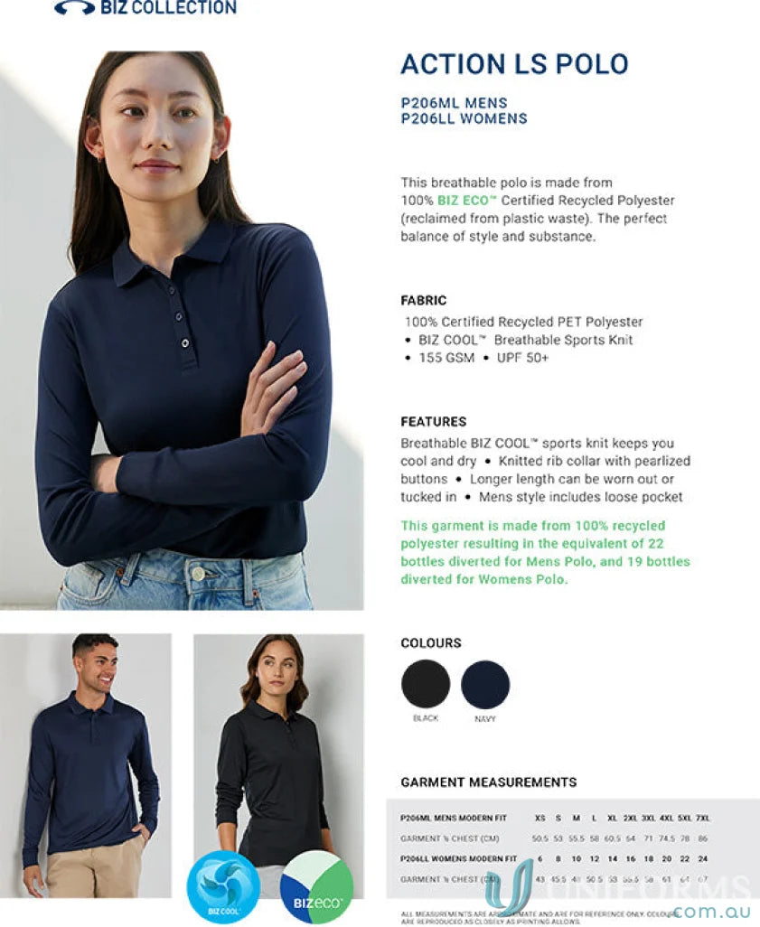 Biz Collection P206ML Action LS Polo