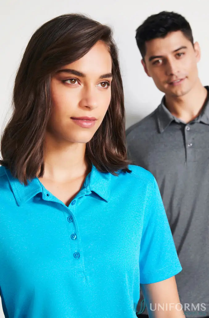 Two people wearing stylish Aero Polo shirts from Biz Collection Aero polo collection