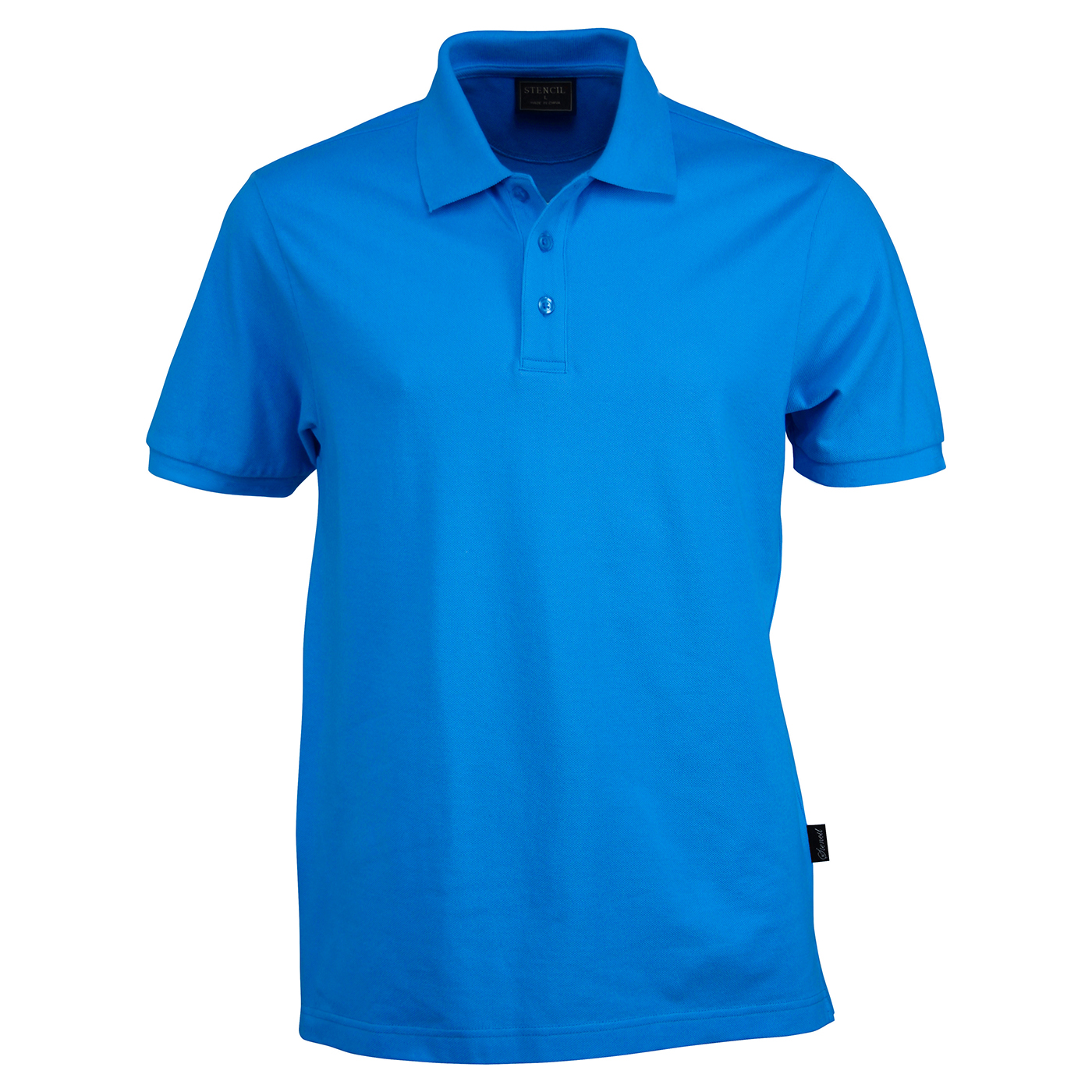 Bright blue mens short sleeve polo in classic pique fabric