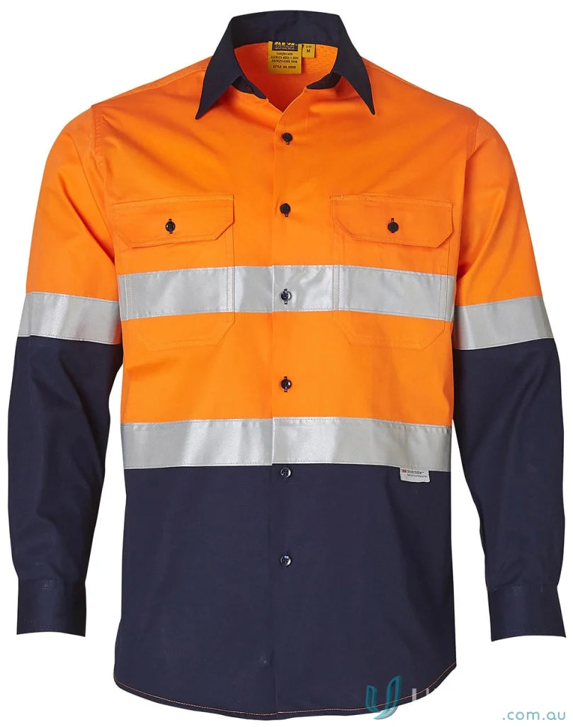 Winning Spirit SW60 AIW Cool-Breeze LS Safety Shirts in Fluoro Orange/Navy