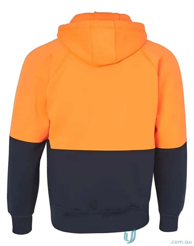 Orange and navy blue AIW High Visibility Fleecy Hoodie with winning spirit, two tone fleece