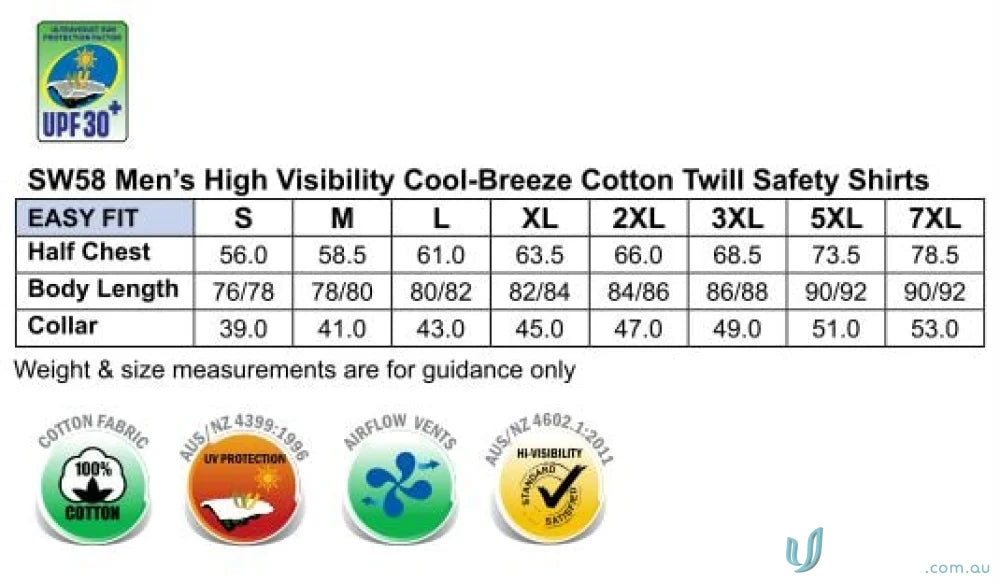 Winning Spirit SW58 AIW HiVis Cool-Breeze LS Cotton Work Shirt