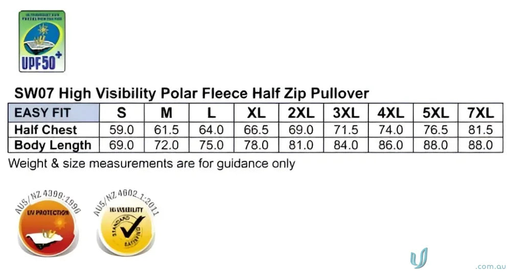 Winning Spirit SW07 AIW HiVis Polar Fleece Half Zip Pullover