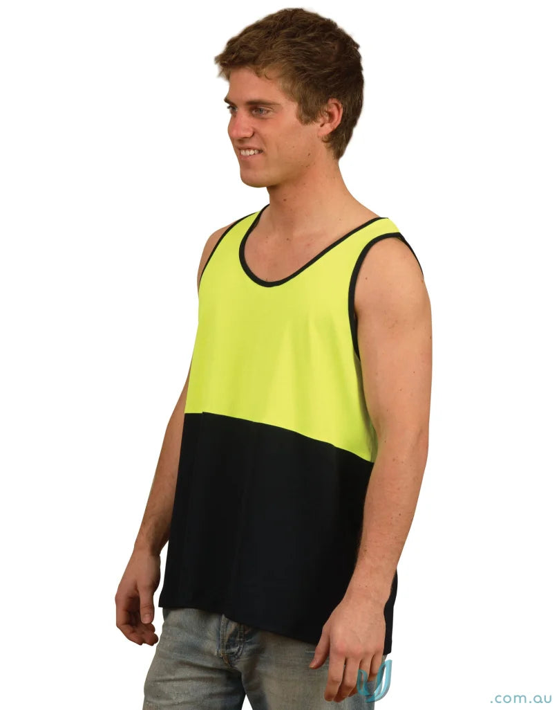 Winning Spirit SW15 AIW HiVis TrueDry Singlet in Fluoro Yellow/Navy front product image