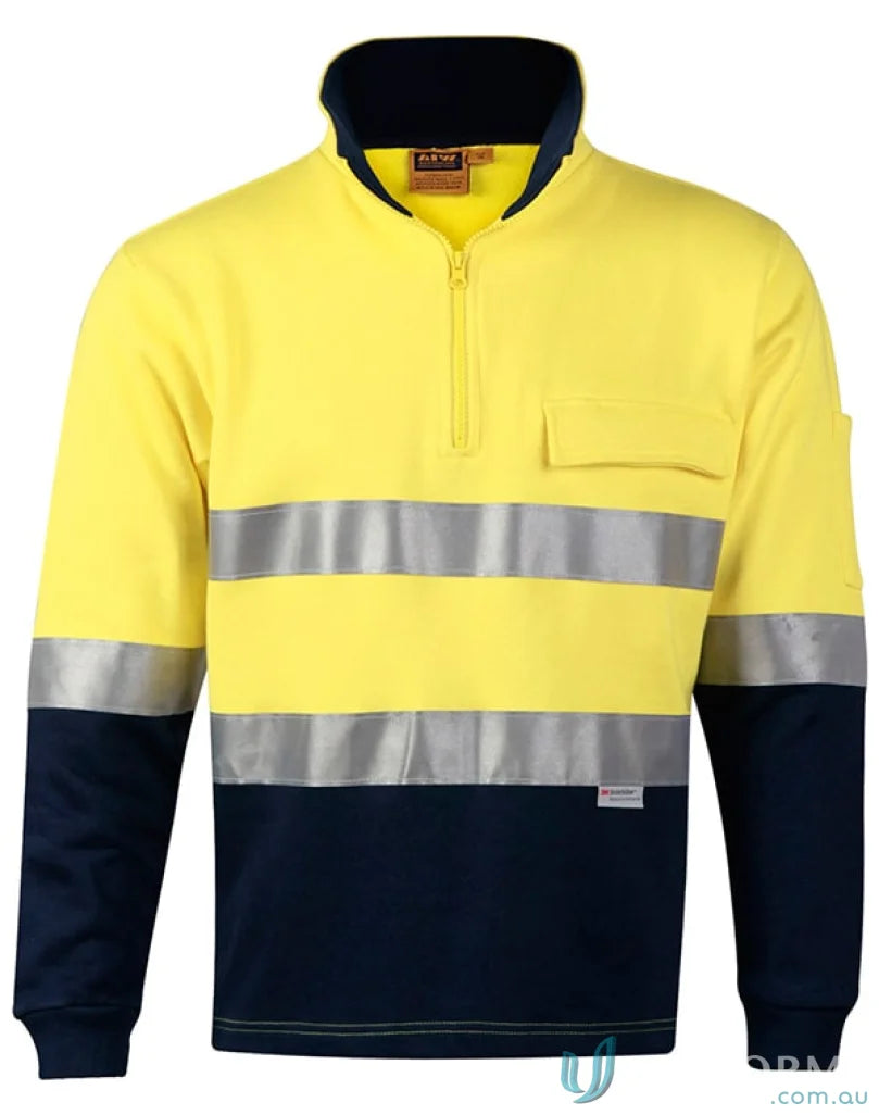 Winning Spirit SW48 AIW HiVis Unisex Cotton Fleece Sweat Jumper in Fluoro Orange/Navy