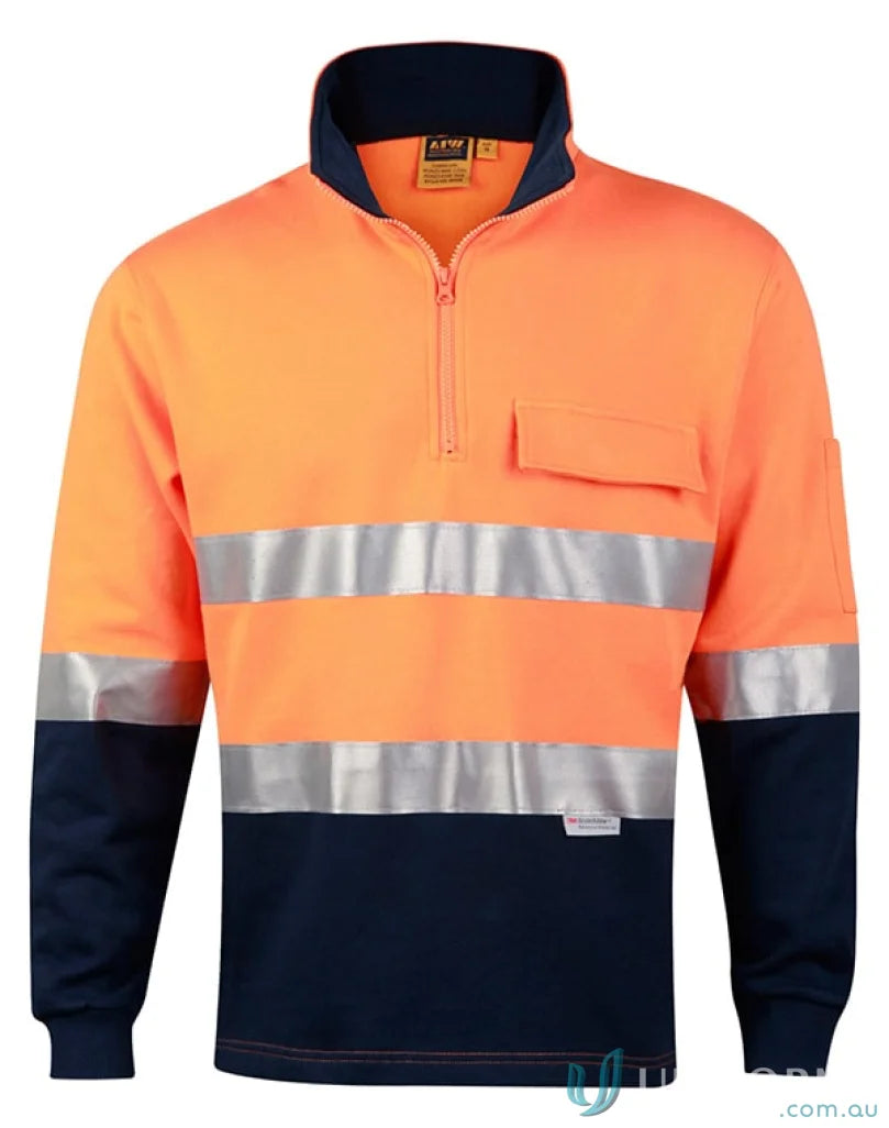 Winning Spirit SW48 AIW HiVis Unisex Cotton Fleece Sweat Jumper in Fluoro Orange/Navy