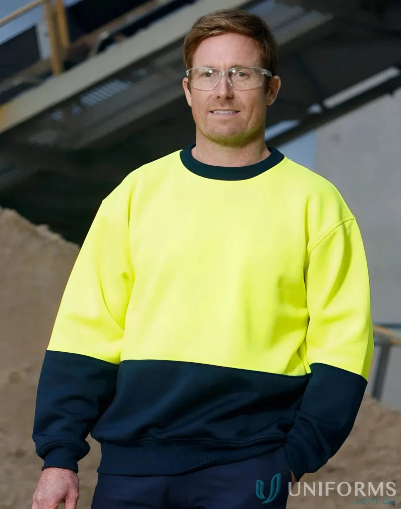 Winning Spirit SW017 AIW HiViz Crew Neck Windcheater in Fluoro Yellow/Navy front product image