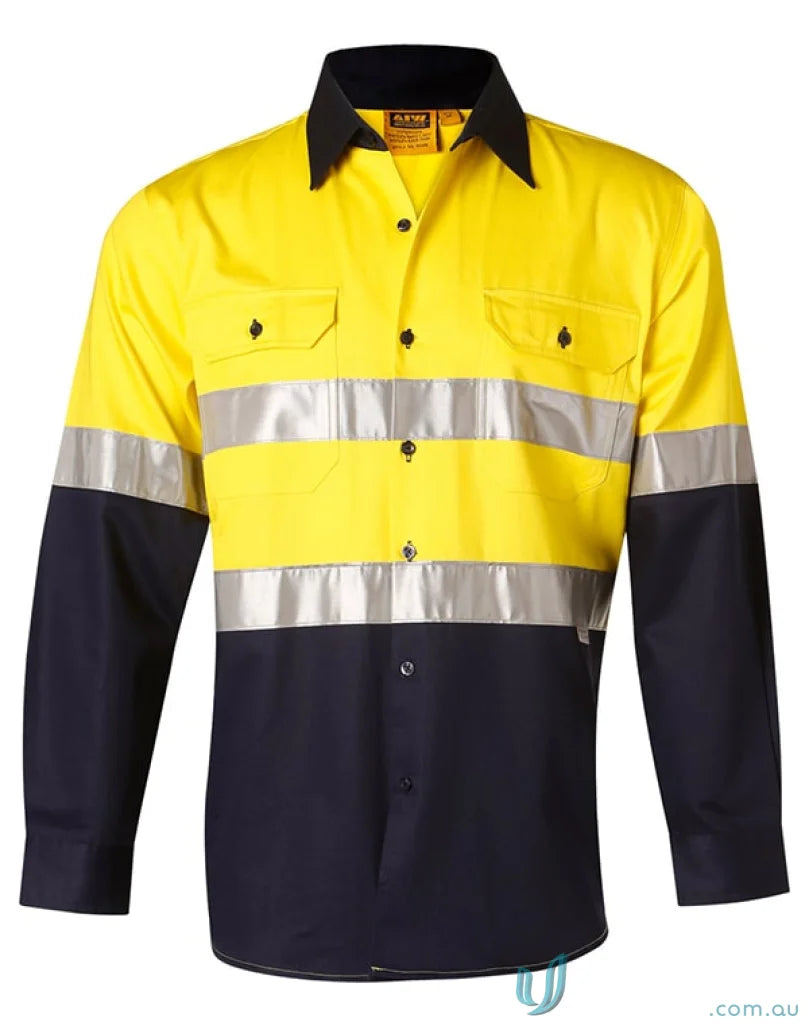 Winning Spirit SW68 AIW Reflective Safety LS Shirt in Fluoro Yellow/Navy