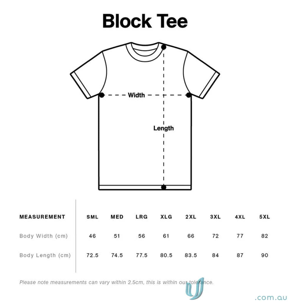 AS Block Tee size chart for work uniforms and workwear fit and sizing info