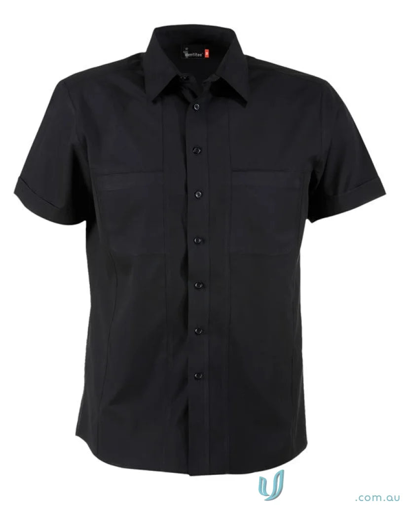 Black short-sleeved button-down shirt for mens casual short sleeve style in Aston SS Shirt