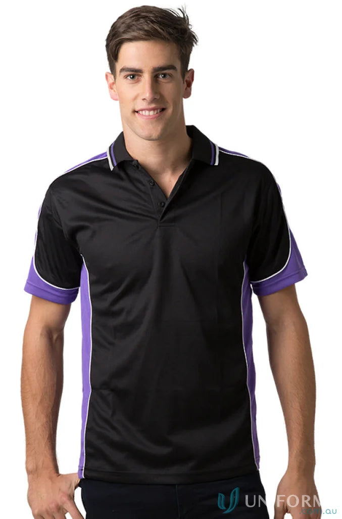 Man wearing Auburn Polo with moisture management, digital transfer, sewn-on pocket