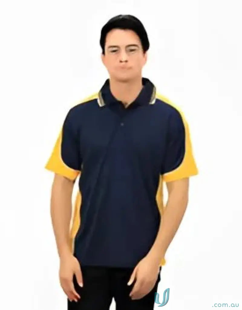 Navy and gold Auburn Polo with sewn-on pocket and moisture management tech