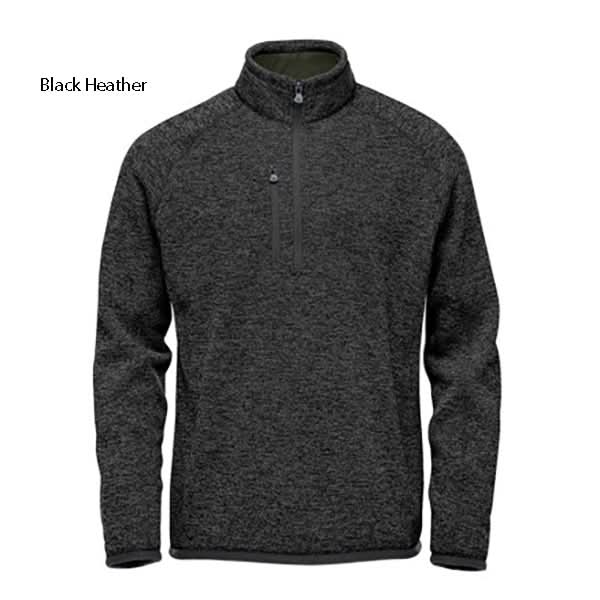 Black heather avalanche ¼ zip sweater with recycled polyester and zippered chest pocket