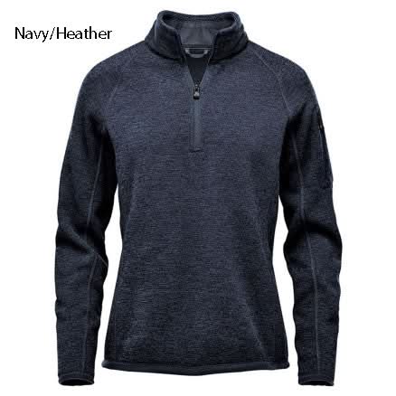 Navy Heather Avalanche Qtr Zip Pullover with low-profile chin saver and sweater knit fleece